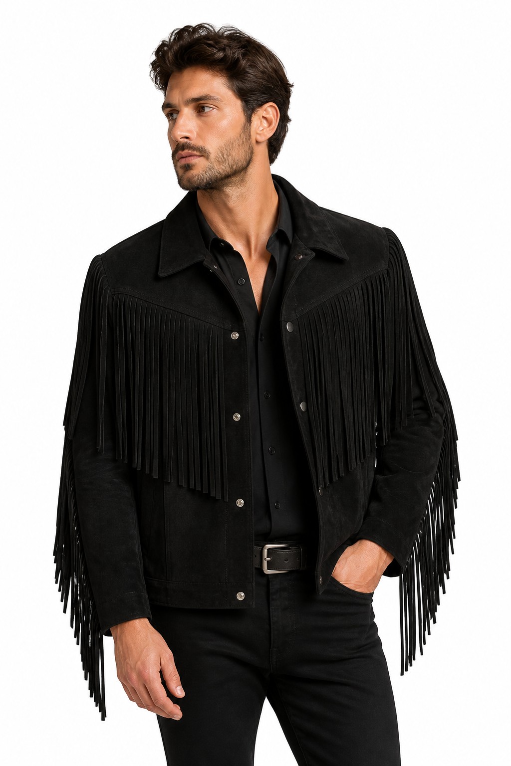 Western fringe leather jacket