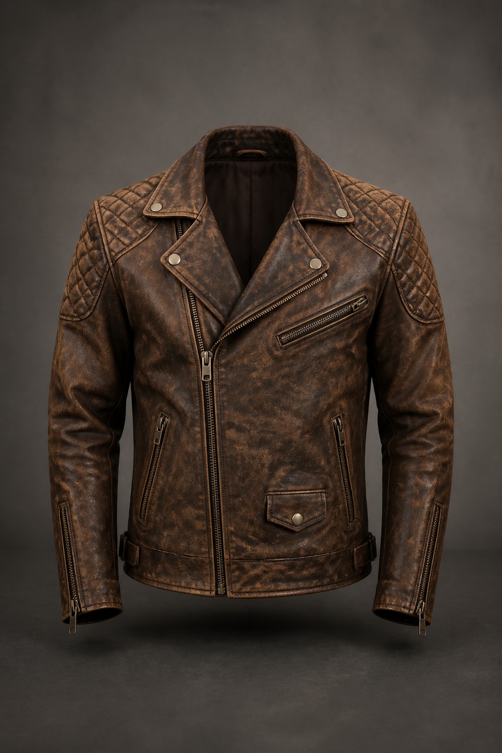 Quilted biker leather jacket from the Saad Leather workshop