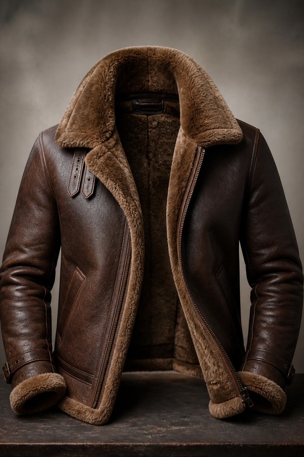 Fur-lined leather jacket