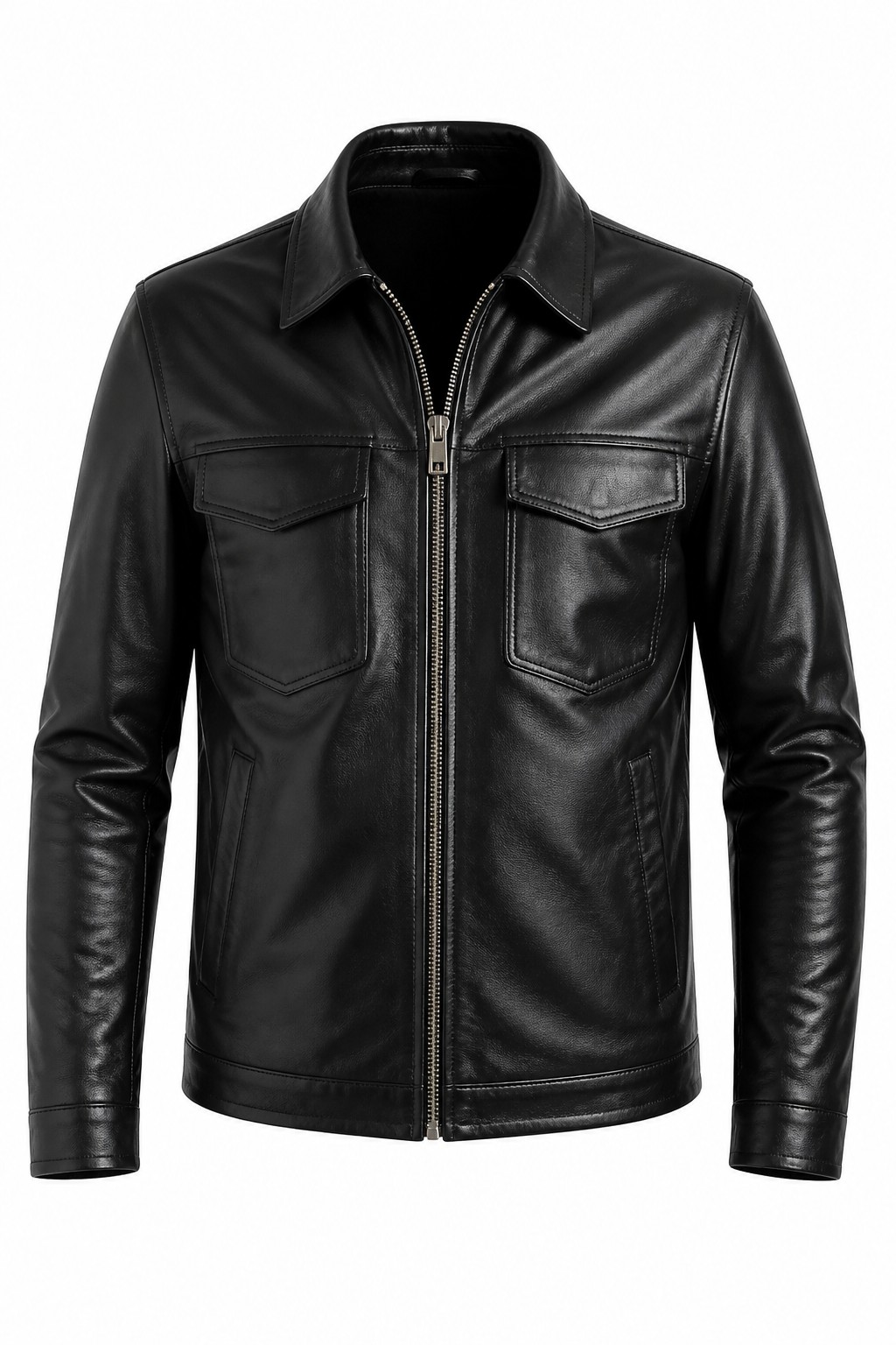 Shirt-style leather jacket